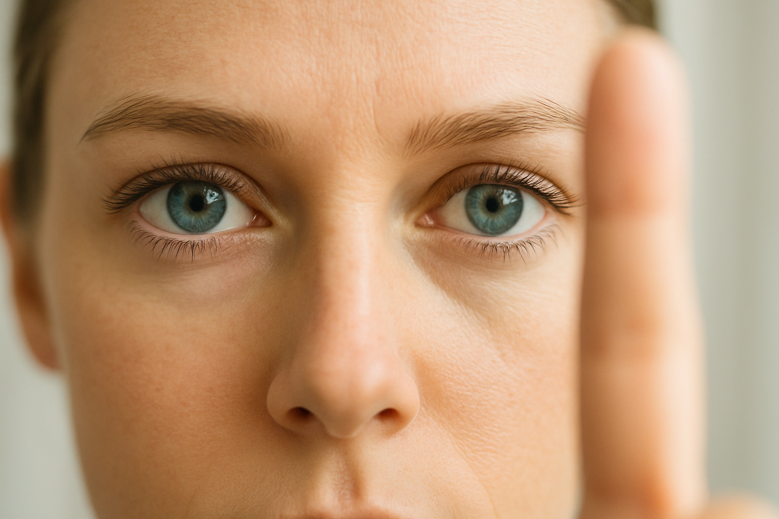 rostro de una mujer mirando un dedo evocando a una terapia de emdr